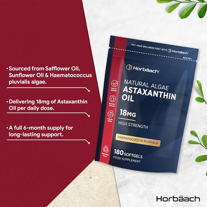 Astaxanthin Supplement 18Mg | 180 Softgels | Naturally Sourced from Algae | Haematococcus Pluvialis | by