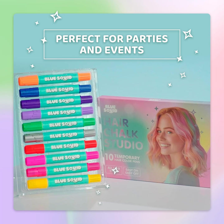 Hair Chalk for Girls Pens – 10 Vibrant Temporary Hair Colour Chalks for Kids - Ideal Christmas, Birthday Gifts for Girls & Teens - Kid Safe, Washable Hair Dye for Ages 6 7 8 9 10 11 12