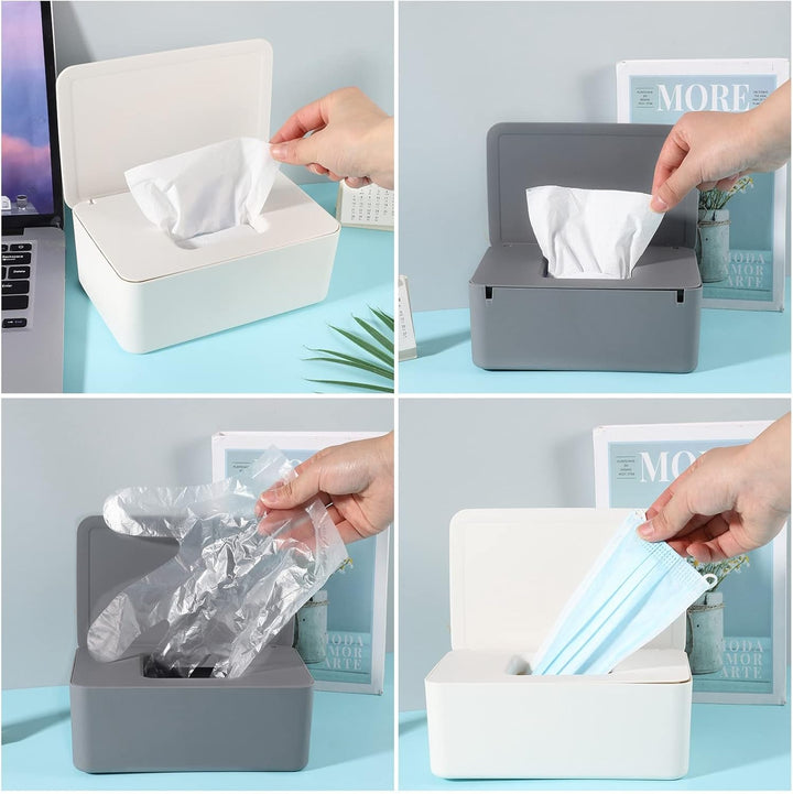 2-In-1 Reusable Wipes Holder/Dispenser with Lid - Dustproof, Keeps Wipes Fresh for Travel, Car, Home and Office (Gray & White)