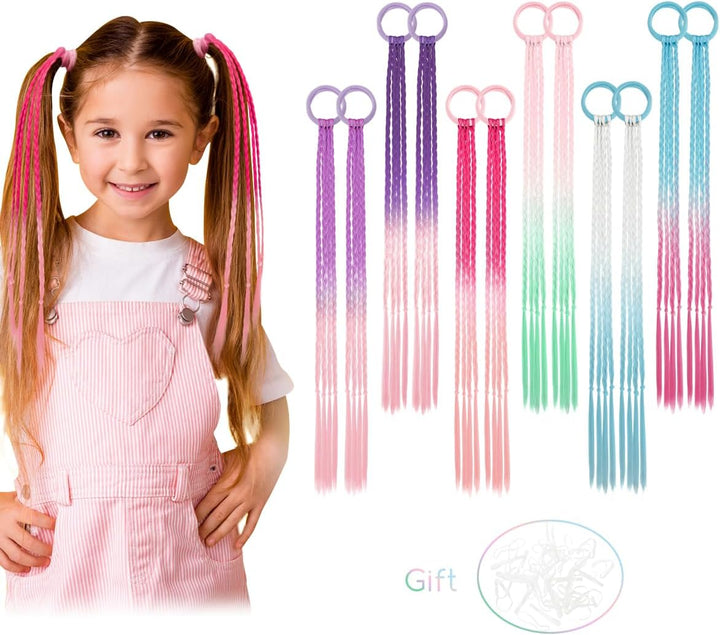 Coloured Hair Extensions for Girls, Crazy Hair Day Accessories to Styles, Kids Hair Accessories for Girls Christmas Gifts, 12 Pieces