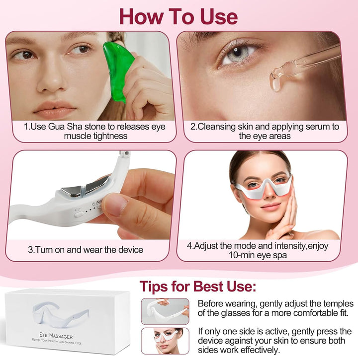 Under Eye Red Light Therapy Device, Red Light Therapy Glasses, 4 Modes Microcurrent Eye Massager for Relieve Eye Bags, Reduce Dark Circles and Puffiness