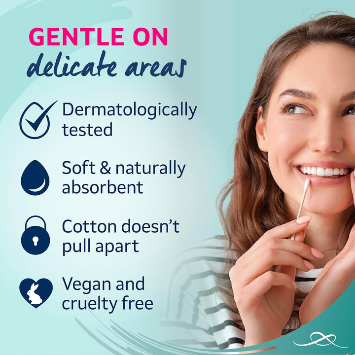 Cotton Wool Buds, Certified Organic, 100% Pure Cotton Wool Tips, Durable Paper Stems, Plastic Free Cotton Buds, Dermatologically Tested, Pack of 200