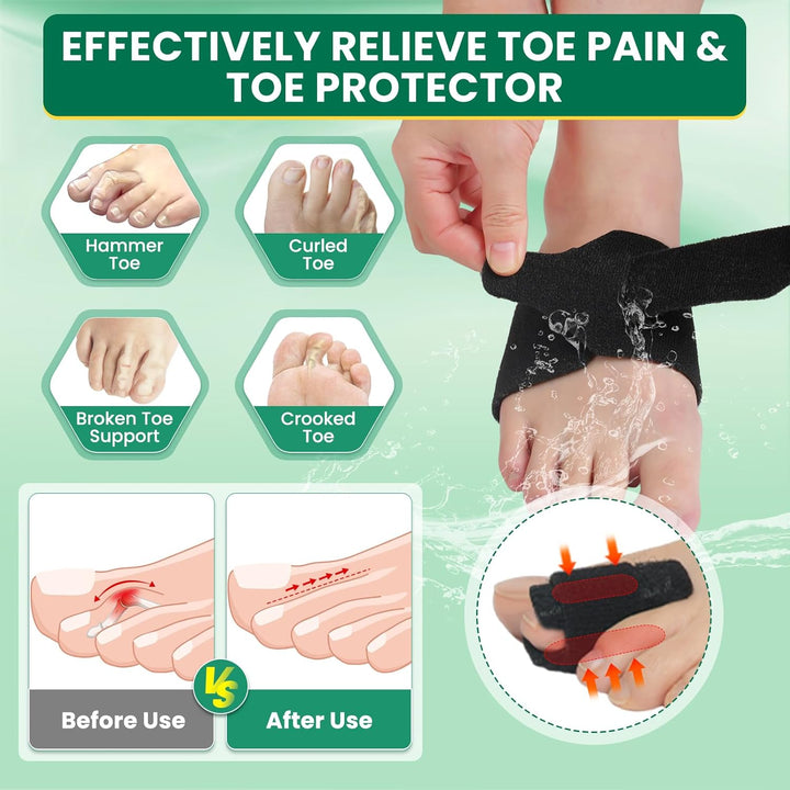 Hammer Toe Straightener Corrector for Women and Men - Adjustable Toe Splint for Curled, Broken Toes Support, Pain Relief - Includes 1 Compression Wrap, 1 Toe Strap & 1 Heel Strap