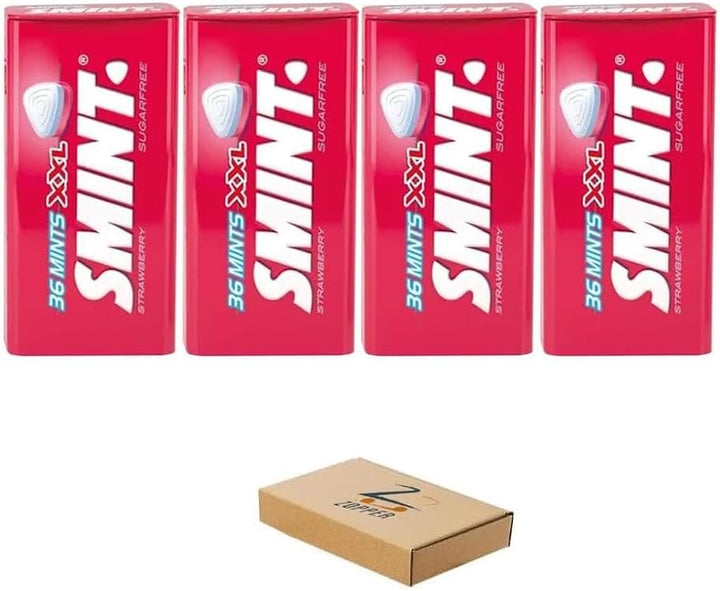 SMINT Sugar Free Mints XXL - Smint Mix Flavor Strawberry, Spearmint, Sweet Mint, Peppermint - 36 Mints Tin Pack of 4