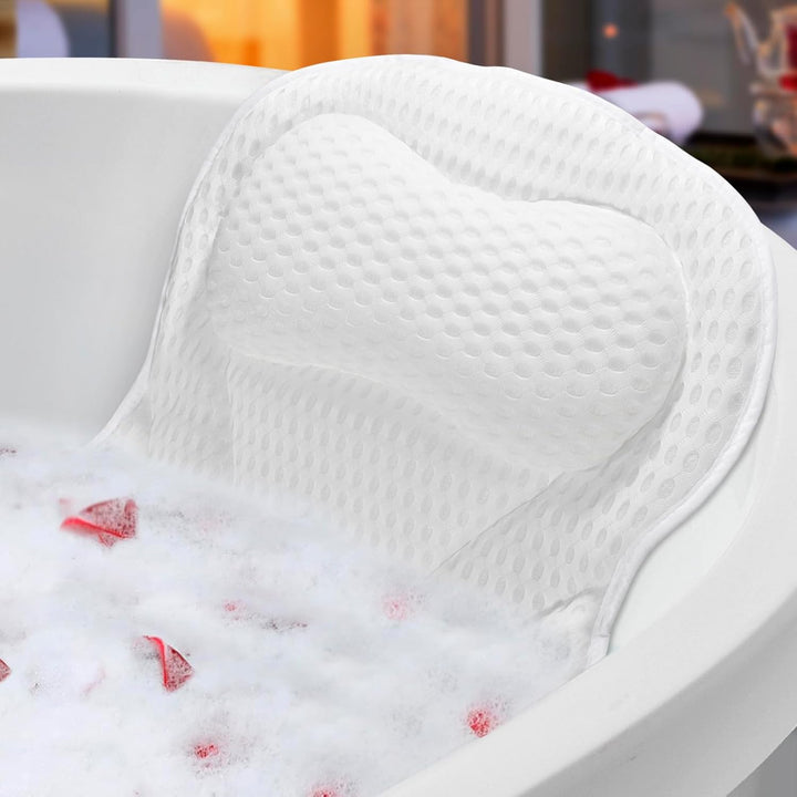 Bath Pillow - Non-Slip Luxury Head/Neck Support, 4D Air Mesh & 6 Suction Cups, Soft Bathtub Cushion Spa Gift (Butterfly White)