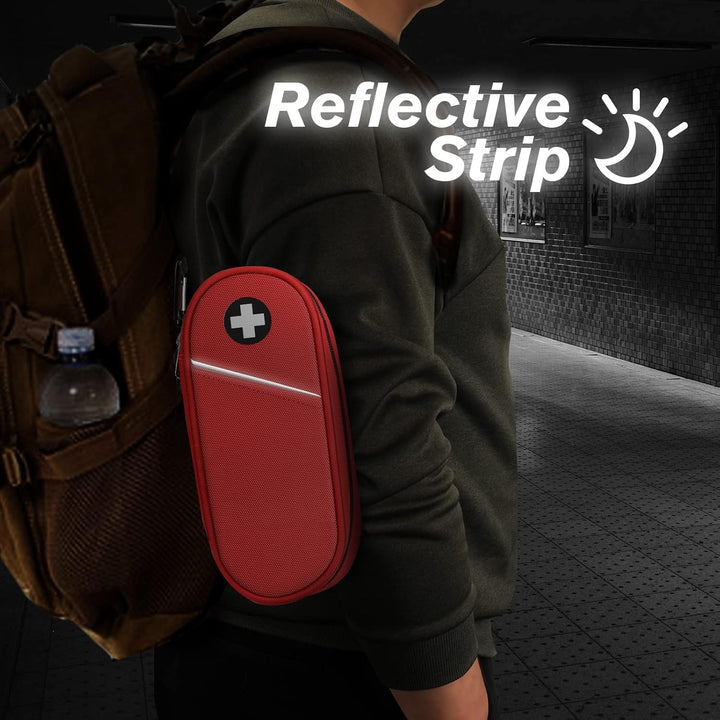 Epipen Medical Carrying Case Insulated, Travel Medication Organizer Bag Emergency Medical Pouch Holds 2 Epipens, Asthma Inhaler, Anti-Histamine, Auvi-Q, Allergy Medicine Essentials, (Red)