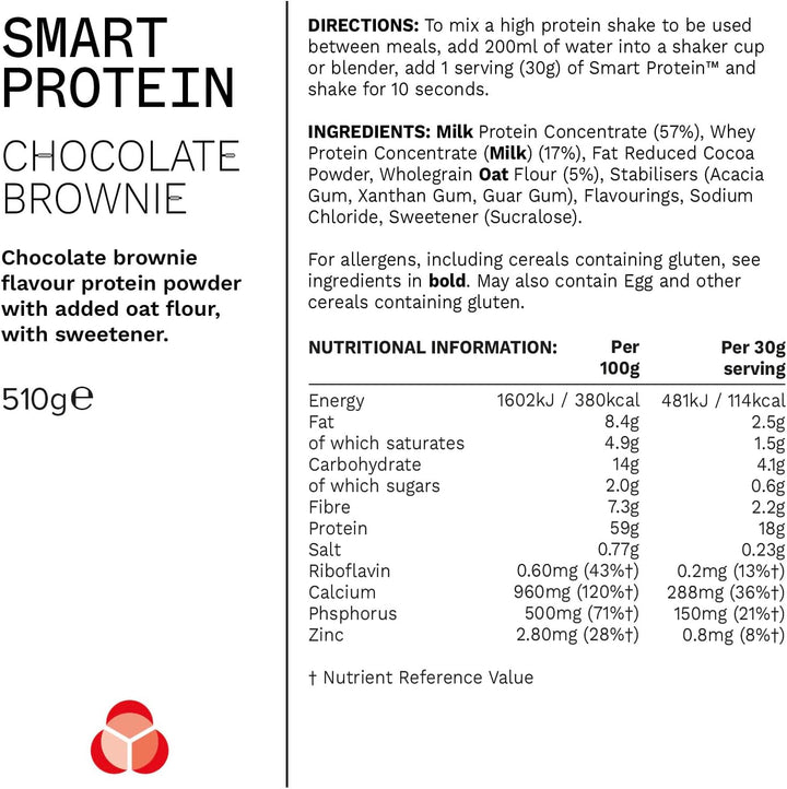 Smart Protein, Versatile Shake, Ideal for Shakes, Baking and Deserts, Chocolate Brownie Flavour, 17 Servings per 510 G Bag