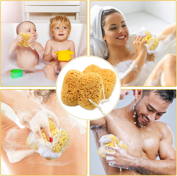 2Pcs Natural Sea Sponge,Larger Shower Sponges for Women Men, Exfoliating Body Sponge Dense Foam for Gentle & Deep Cleansing, Ultra-Soft for Sensitive Dry Skin