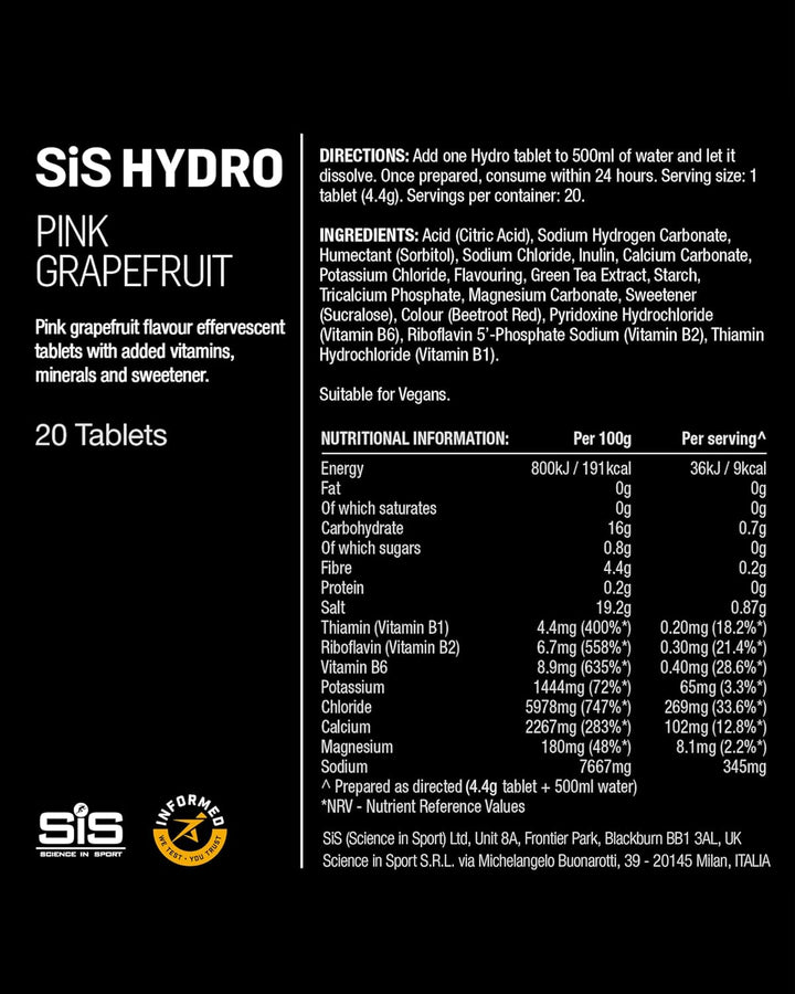 Hydro Electrolyte Tablets 20 Pcs. Pink Grapefruit – Vegan & Gluten-Free, Ideal to Promote Hydration and Maintain Electrolytes Balance (Packaging May Vary)