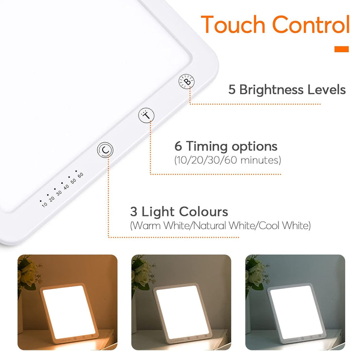 SAD Therapy Lamp, Slim Light Box for Effective SAD Light Therapy, 10,000 Lux Daylight Therapy Lights with Timer, Uv-Free & Full Spectrum, White