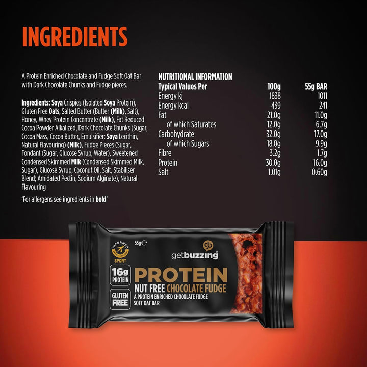 High Protein Nut Free Flapjack- Chocolate Fudge 55G - Healthy Snack Bars - Gym, Running, Cycling - Pure Protein Made in the UK - Pack of 12 Bars
