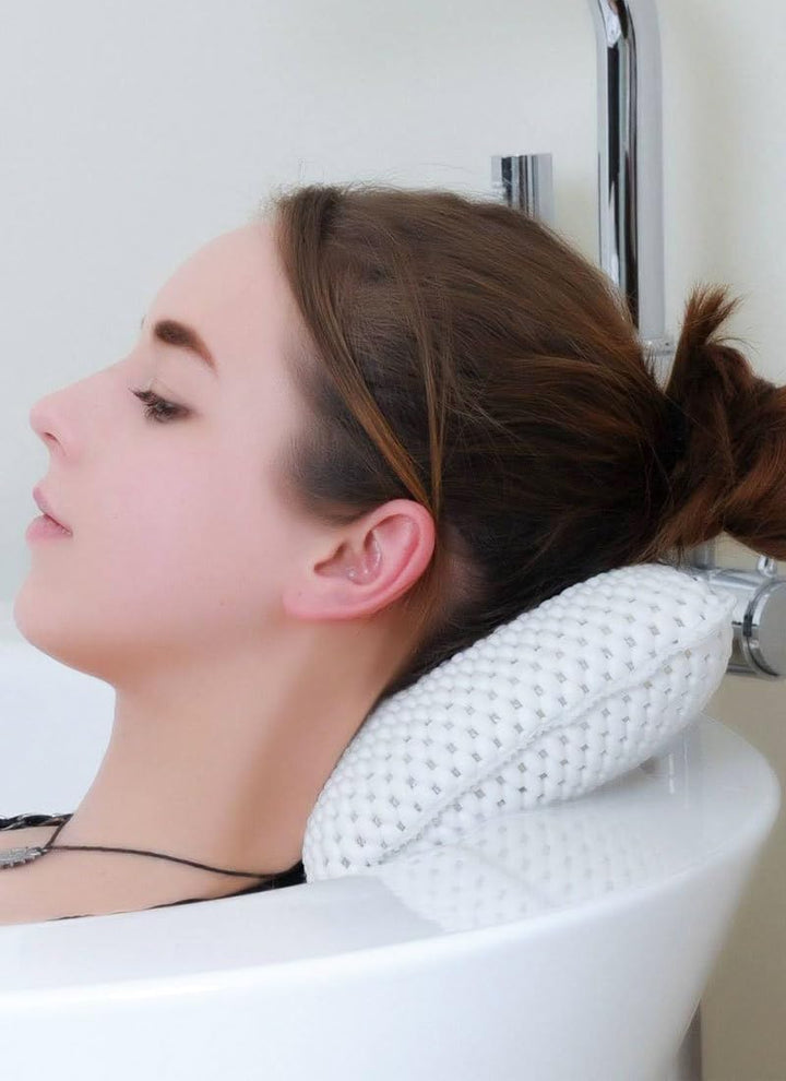 Waterproof Bath Pillow Cushion Headrest with Suction Cups (White)
