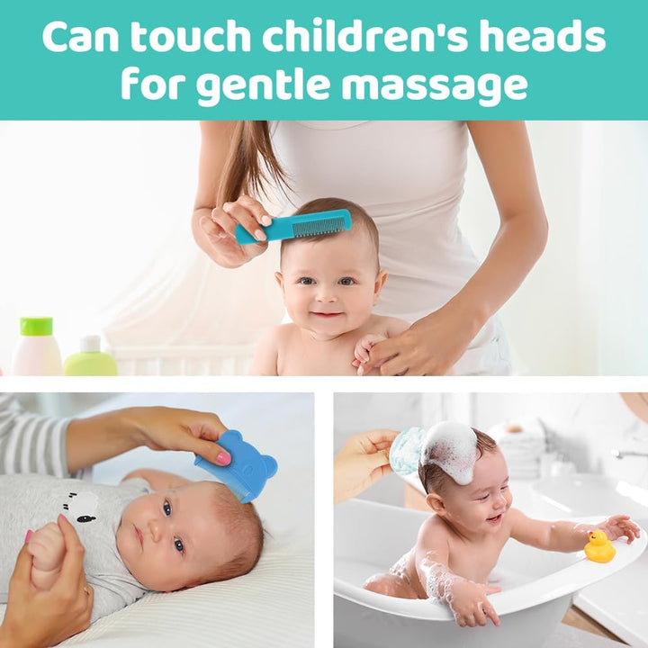 Baby Hair Comb, 3PCS Baby Hair Brush and Comb Set, Baby Hair Brush Toddler Comb for Newborns & Toddlers, Perfect Baby Registry Gift (Blue)