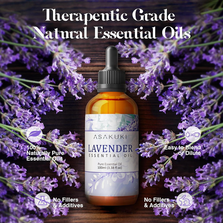 Lavender Essential Oil 100Ml, Natural Therapeutic Grade, Aromatherapy Oil Lavender for Better Sleep, Health Care, Relaxation, Ideal for Humidifier, Diffuser & Wellness