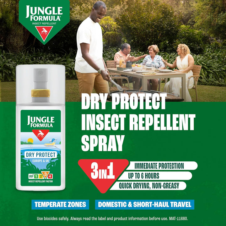Dry Protect Insect Repellent (90Ml Spray Bottle) - DEET Free Mosquito, Midge & Biting Insect Repellent - up to 6 Hours Protection from Bites - Non Greasy, Lightly Fragranced Bug Spray
