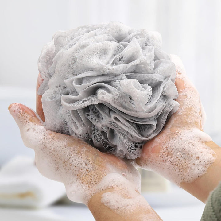 4 Pack Mesh Pouf Bath Sponge - Mesh Loofah Body Exfoliating Shower Ball Shower Sponge