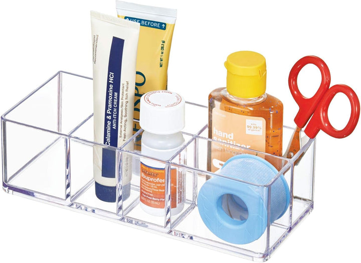 Idesign Medicine Storage Box for Bathroom and Medicine Cabinet, Small Plastic Bathroom Storage with 7 Compartments, Practical Make up Organiser for Bathroom Accessories, Clear