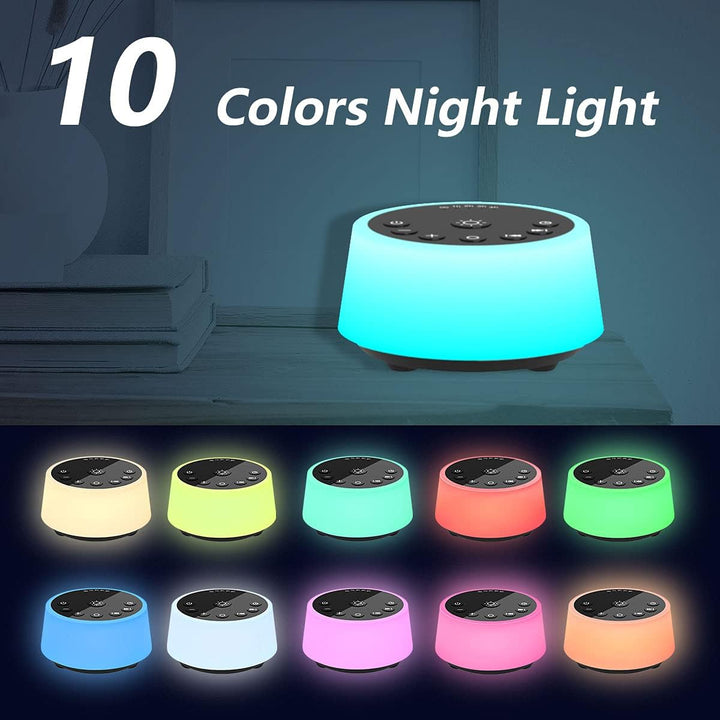 Sound Machines with 10 Colors Night Light 25 Soothing Sounds and Sleep White Noise Machine 32 Volume Levels 5 Timers Adjustable Brightness Memory Function for Adults Kids Baby (Black)