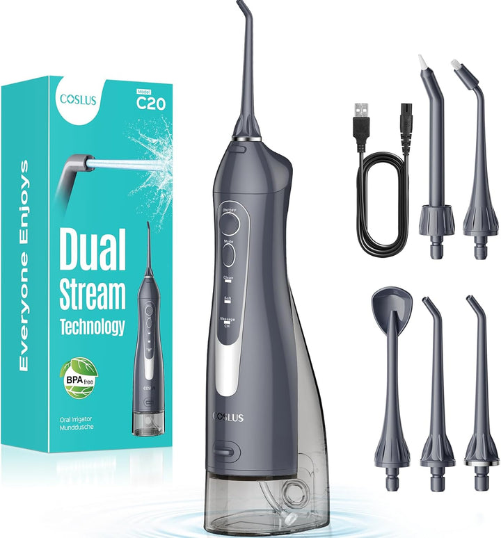 Water Dental Flosser for Teeth Cordless: 2025 Upgraded Portable Oral Irrigator 300ML 5 Jet Tips Rechargeable Tooth Flosser Teeth Braces Pick IPX7 Waterproof Irrigation Cleaner for Travel Home