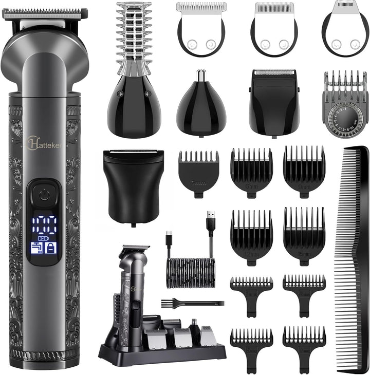 Beard Trimmer Kit Professional Hair Clipper Zero Gapped T-Blade Electric Razor Shaver for Nose Ear Body Face Mustache Trimmer for Men Cordless Grooming Kit Waterproof 8 in 1