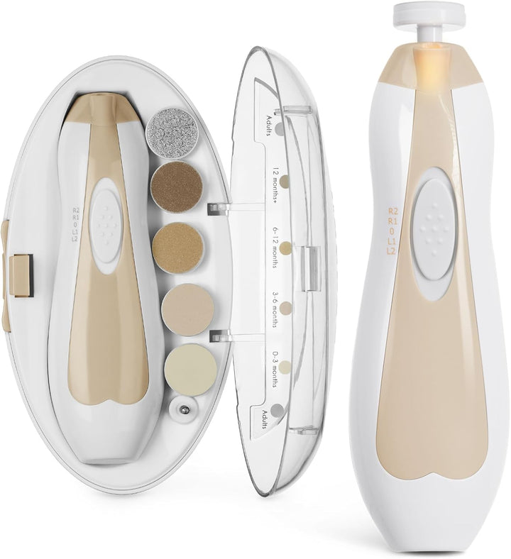 Baby Nail Trimmer Electric Safe Baby Nail Clippers Baby Nail File Kit, Trim Polish Grooming Kit for Newborn Toddler or Adults Toes Fingernails, 6 Grinding Heads and LED Light, Meadow