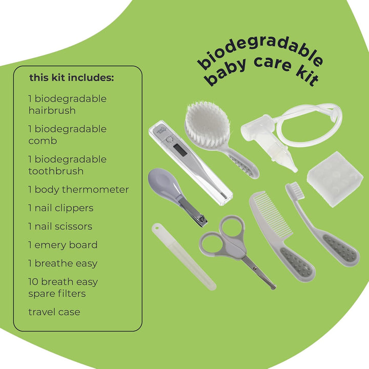 Protect Baby Care Kit, 10Pcs Baby Healthcare Essentials with Wipe Clean Travel Case, Hair Care, Thermometer, Nail Care & Nasal Aspirator, Earthsmart Biodegradable, Bpa-Free