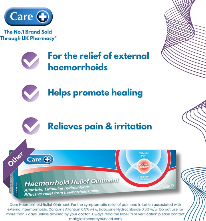 Haemorrhoid Cream 25G, for the Relief of External Haemorrhoids, Double Action Ointment, Relieves Pain and Promotes Healing of Piles