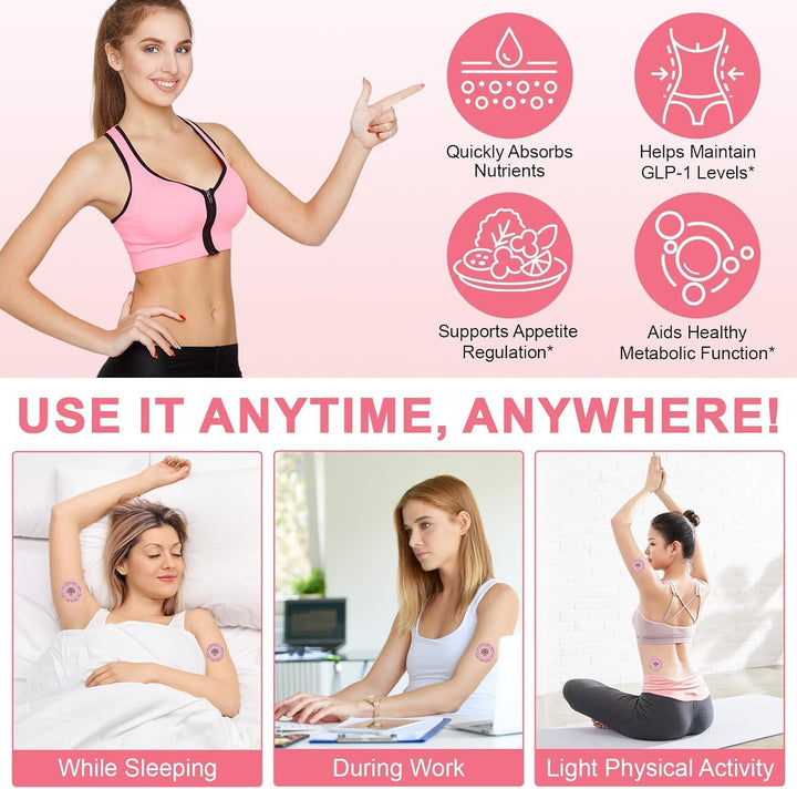 GLP-1 Patches, 30 Patches GLP-1 Mixed Essence Patch for Healthy Shape Support, Natural Ingredients with Pomegranate and Cinnamon, Gentle and Soothing Transdermal Body Patch for Women