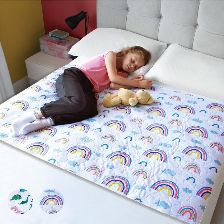 Hygge Sheets® Potty Training Bed Pads | 100% Waterproof | Bed Wetting Sheets for Single and Toddler Beds | Non Slip, Easy to Change at Night | Includes Free Children'S E-Book | UK Brand | Dinosaur