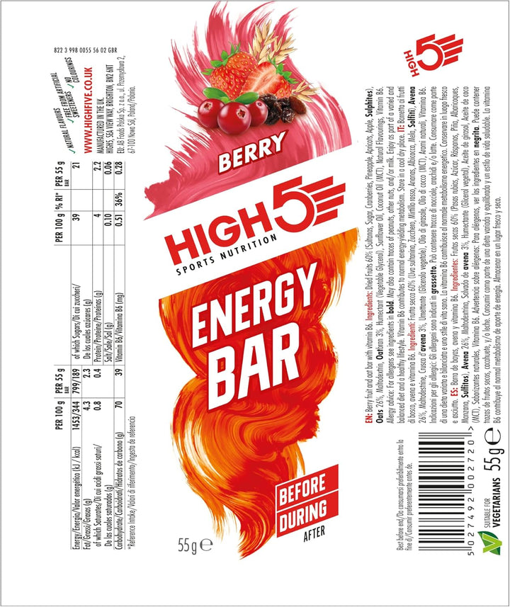 Energy Bars - High Carb Energy Bars for Running, Cycling & Hiking - Vegan Oat Bars with Real Fruits - Healthy Snacks for Adults - Snack Bars Multipack for Training & Racing (12X55G, Berry)