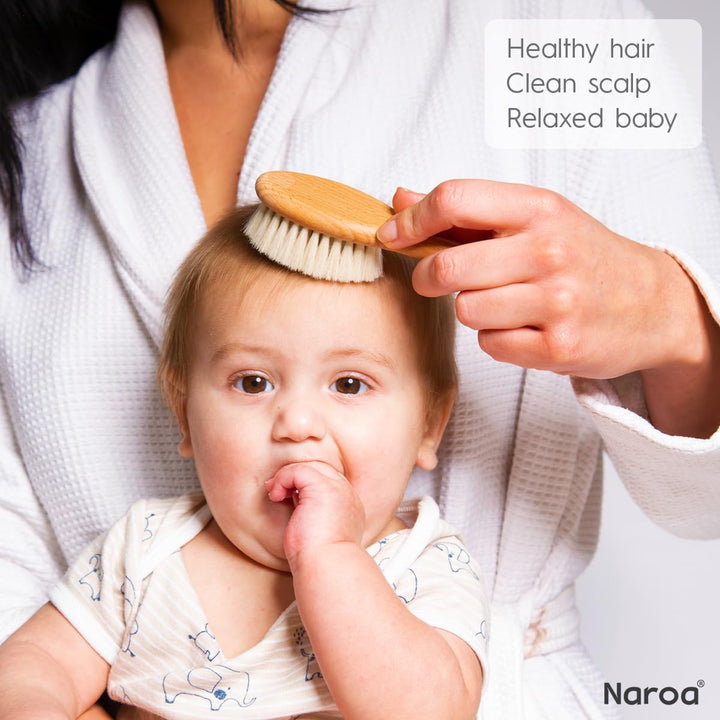 ® Natural Baby Hair Brush Soft | Safe Wooden Handle & Smooth Goat Bristles for Newborns Toddlers | Maintain Scalp Health, Prevent Cradle Cap | Girl Boy Gift Registry