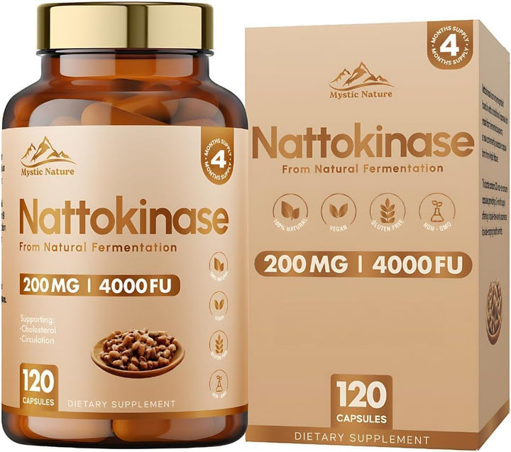 Nattokinase 120 Capsules | 200 MG 4000 FU per Capsule | 100% Natural Vegan Non-Gmo | Protein Enzyme from Japanese Natto | New & Improved Formula | 4 Months Supply