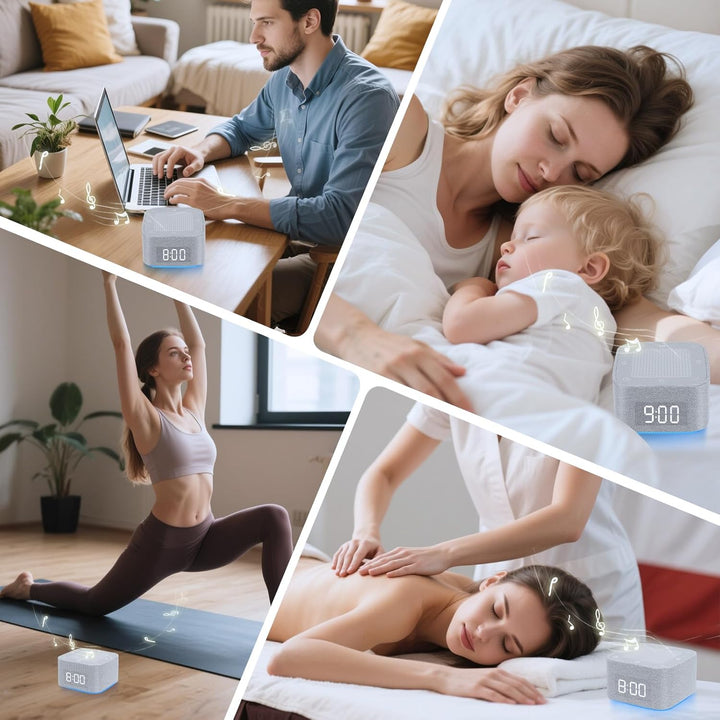 White Noise Machine, Sound Machine for Baby Adults, 32 Natural Sounds & 7 Colour Night Light & 6 Wake-Up Tones, Adjustable Volume, Timer, Sleep Aid for Baby Adults, Ideal for Sleep Relaxation Focus