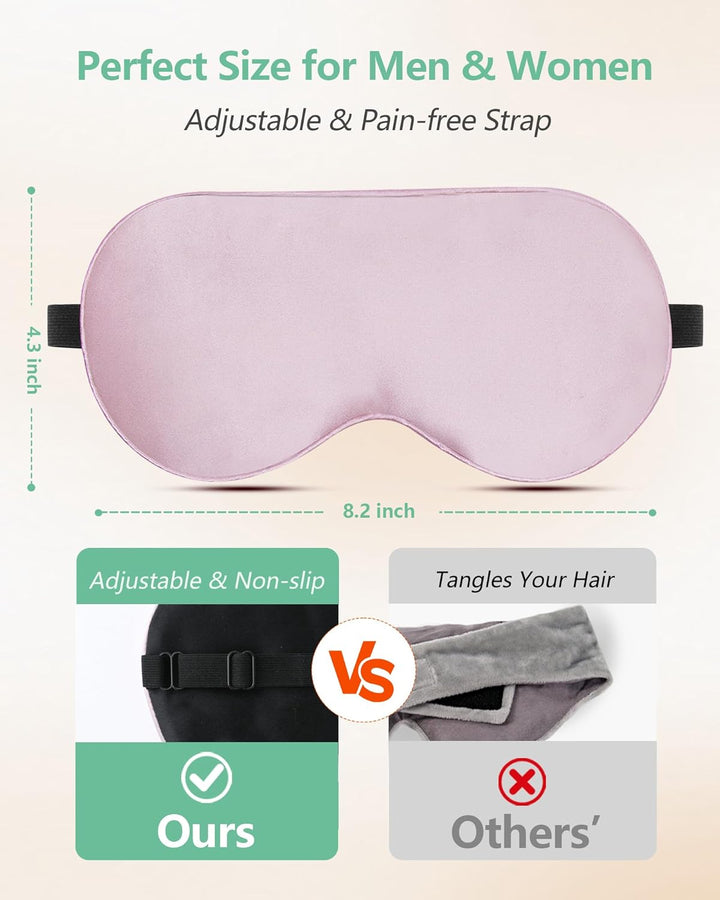 Sleep Mask, 2 Pack 100% Real Natural Pure Silk Eye Masks with Adjustable Strap for Sleeping, Mulberry Silk Eye Sleep Shade Cover, Block Light Reduces Puffy Eyes Traveling Gifts