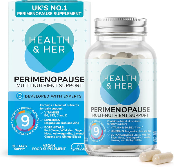 Perimenopause Supplements for Women - with Red Clover, Wild Yam Ashwagandha. Wellbeing Support for the Early Stage of Menopause - 1 Month Supply, 60 Capsules - Vegan & Gluten Free