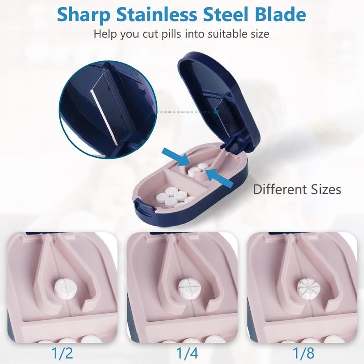 Small Pill Tablet Cutter, Portable Pill Splitter for Small and Large Pills Cut in Half Quarter, Cutting & Storage 2 in 1 Tablet Pill Dispenser per Elderly, Child, Dog, Cat, Pet, Travel (B)