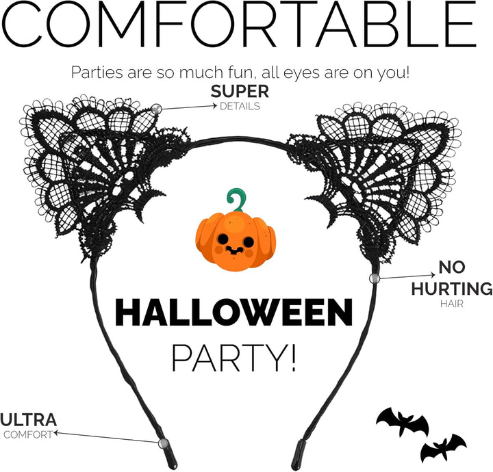 Halloween Cat Ear Headband – Black Cat Ear Hair Accessory for Cosplay, Fancy Dress, Masquerade & Party Costumes, Halloween Cat Ears Headband