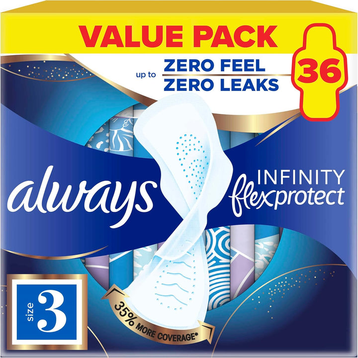 Infinity Flexprotect Sanitary Towels, Size 3 Night, 6 Packs of 10 Count, Unscented, for up to Zero Feel & Zero Leaks, Super Absorbent & Flexible Protection
