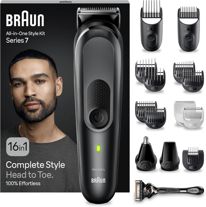 All-In-One Series 7 Grooming Kit, 13In1, Problade & Autosense, 120 Min, Skinguard & Beard Fading, Aquagrip for under Water Use, AIO7565, Blue