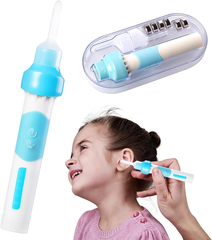 Earwax Remover, Electric Ear Wax Suction Remover, Electric Vacuum Ear Cleaner with Led Light,Ear Wax Removal Kit for Adults and Children,Includes 2 Silicone Replacement Heads,Built-In Battery