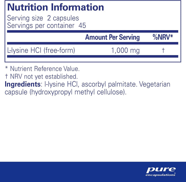 L-Lysine 500Mg - Hypoallergenic Essential Amino Acid Supplement - 90 Vegetarian Capsules