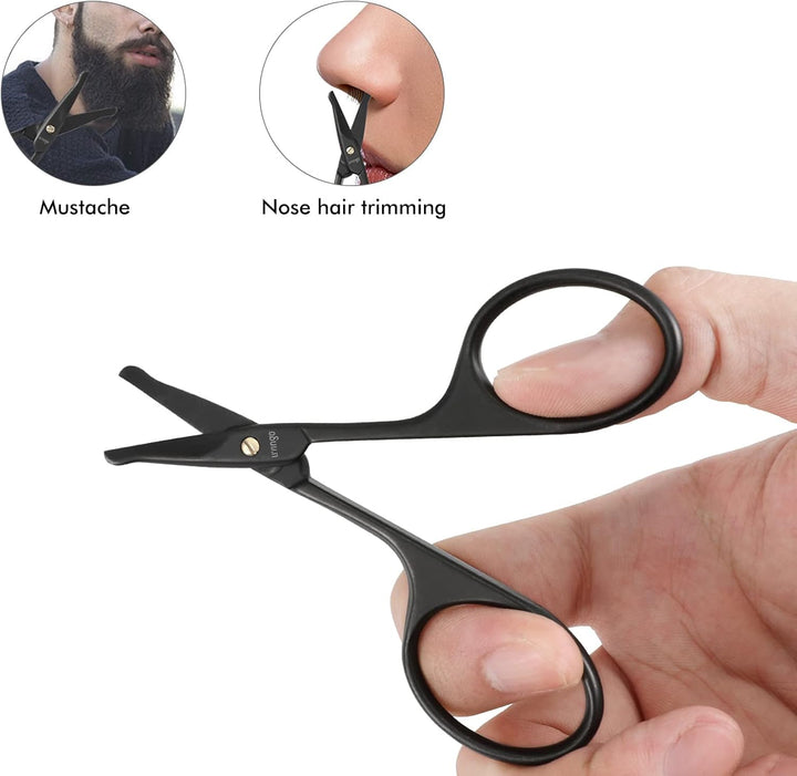 9CM Premium Nose Hair Scissors, Curved Safety Blades with Rounded Tip for Trimming Small Details Facial Hair, Ear Hair, Eyebrow (Black)