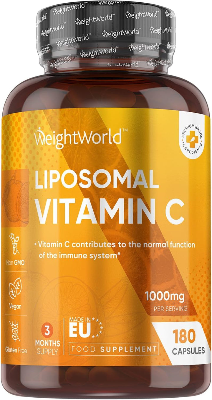 Liposomal Vitamin C Capsules 1000Mg - 180 Vegan Capsules (3 Months Supply) - L-Ascorbic Acid with Rosehip & Sunflower Phospholipid - Non-Gmo & Gluten-Free - Liposomal VIT C Supplement for Men & Women
