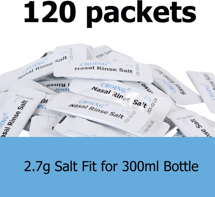 120 X Sinus Rinse Mix + 1X Nasal Wash Bottle (300Ml), Nasal Rinse Sachets Kit, Neti Pot Salt, Nasal Irrigation, Nasal Douche,Sinus Relief, Neti-Pot
