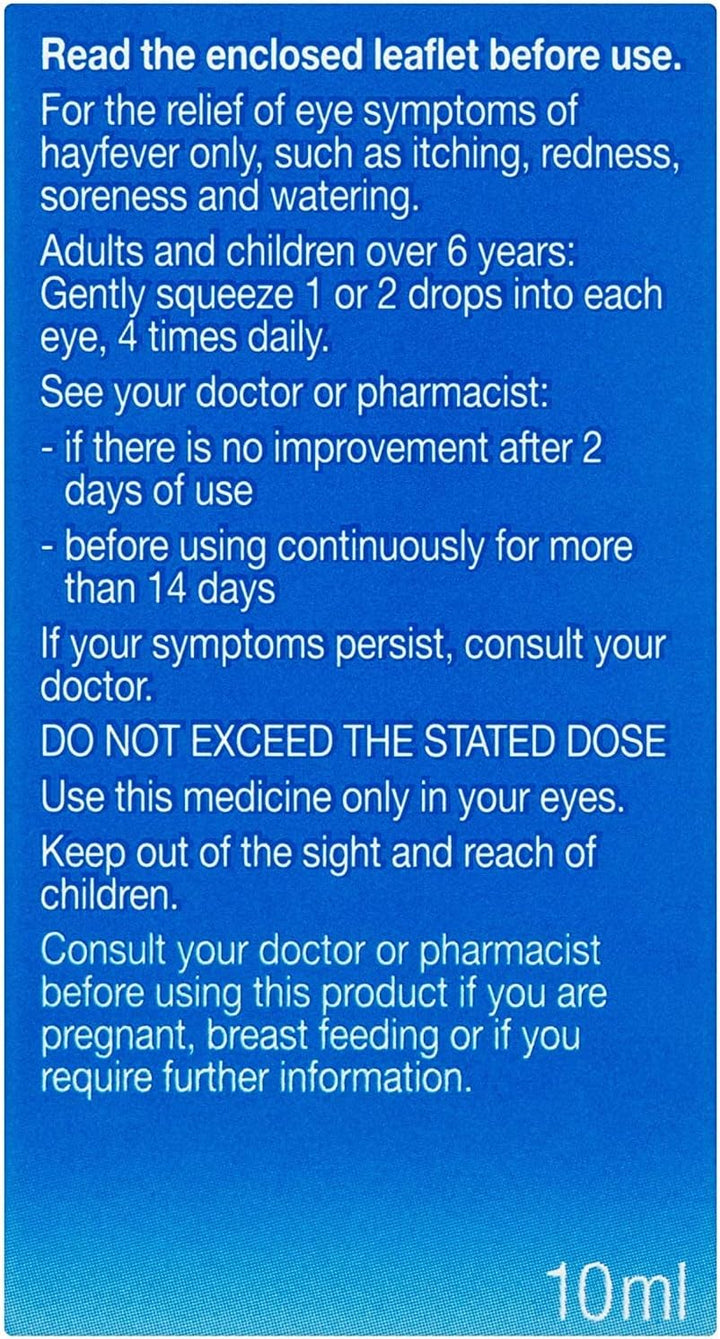 Hayfever Relief, 2% W/V Eye Drops Sodium Cromoglicate, Clinically Proven, 10Ml Each, Relieves Symptoms of Eye Allergy, Works Instantly