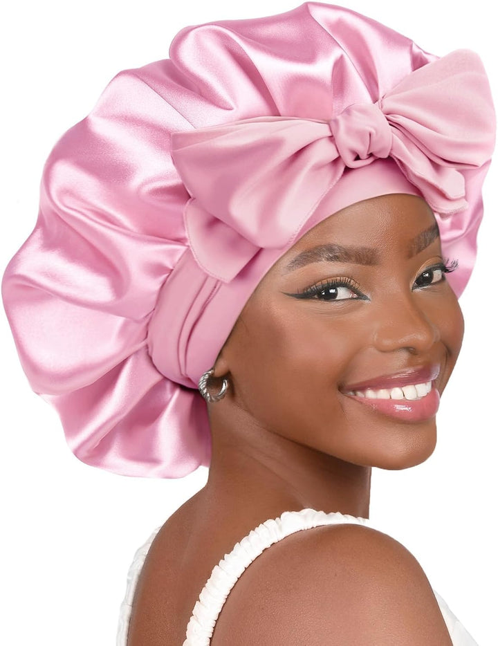 Silk Bonnet for Sleeping Women Satin Bonnet Double Layer Satin Lined Hair Bonnet with Tie Band Curly Hair
