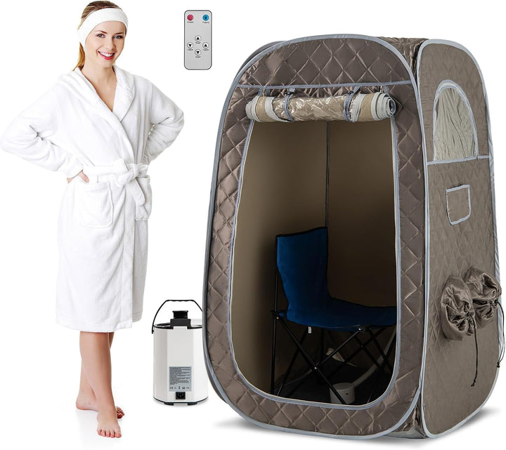 Portable Steam Sauna, Full Size Home Personal Sauna Tent with 3L 1000W Steamer, Remote Control, Folding Chair, Foot Massager Board, Foldable Full Body Steam Spa (Black)