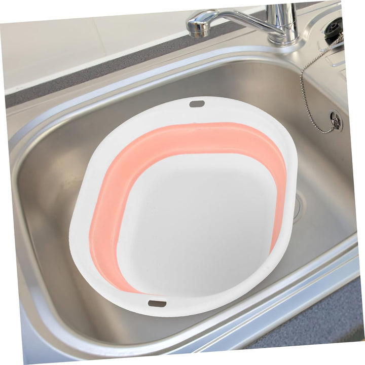 Collapsible Portable Washbasin for Face Washing with Hook Space-Saving Foldable Basin for Travel Home Outdoor Use and Multifunctional Small Wash Bowl in Pink and White