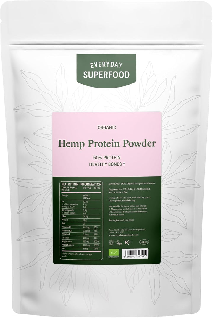 Organic Hemp Protein Powder 200G, 50% Protein Content, Raw, Cold Pressed Hemp Seeds, Vegan Protein Powders