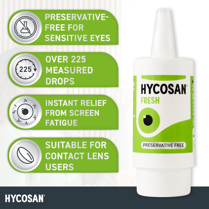 Fresh - Eye Drops with Hyaluronic Acid for Soothing Relief of Mild Dry Eyes, Irritation, or Redness from Screen Use - Preservative Free - 225 Measured Doses